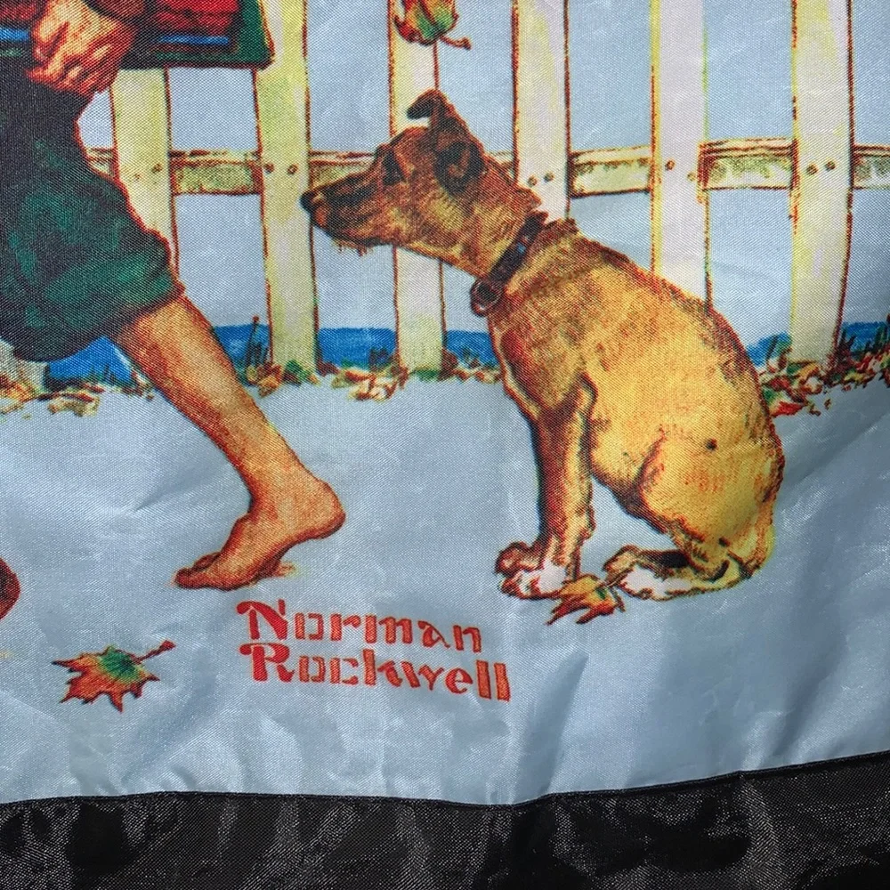 Norman Rockwell Tote Walking to School Scholarly Pace Nylon Blue Black NWOT